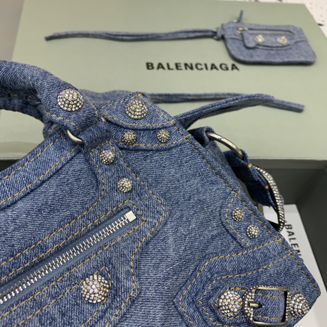 Balenciaga Neo Cagole XS Handbag Shoulder Bag in Denim With Rhinestones